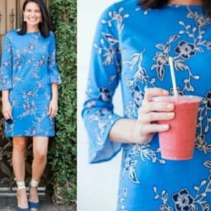 Draper James Geranium Bell Sleeve Dress Blue